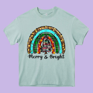 Merry And Bright Rainbow Christmas Heavy Core Tee Designed By Ranaportraitstore