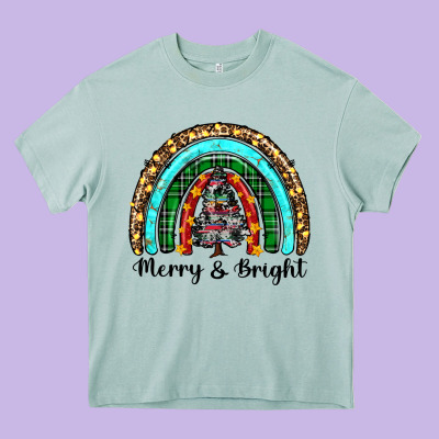 Merry And Bright Rainbow Christmas Heavy Core Tee Designed By Ranaportraitstore