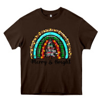 Chocolate Brown merry and bright rainbow christmas Heavy Core Tee - RanaPortraitStore