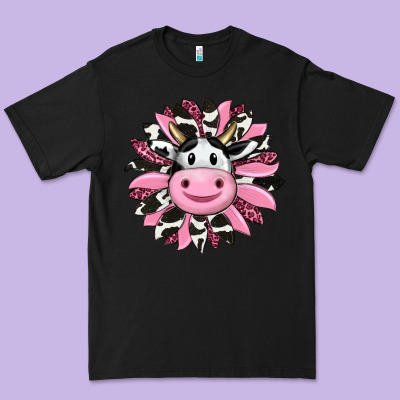 Pink Leopard Sunflower Cow Premium Tee Designed By Ranaportraitstore