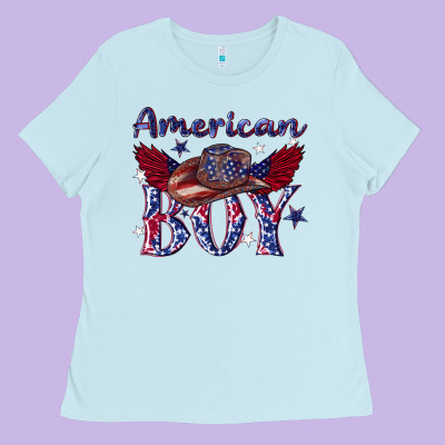 American Boy With Cowboy Ladies Tee Designed By Texasbilliewilder