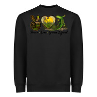 Black peace love green lizard Heavyweight Sweatshirt - LillyAllenDesigns