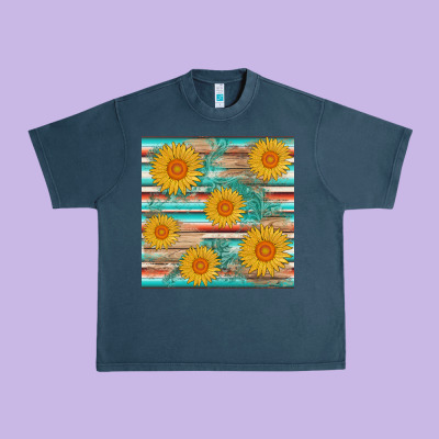 Sunflower Wood Serape  Leather Seamless Urban Heavy Tee Designed By Adodesignshop