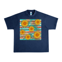 Navy sunflower wood serape  leather seamless Urban Heavy Tee - AdoDesignShop