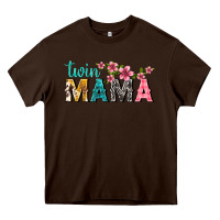 Chocolate Brown twin mama with flowers Heavy Core Tee - texasbilliewilder