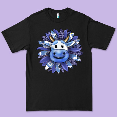 Blueberry Milkshake Cow Sunflower Premium Tee Designed By Ranaportraitstore