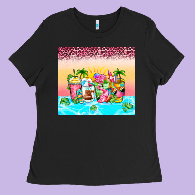 Beach Summer Coffee Cups Ladies Tee Designed By Zillion Design Studio