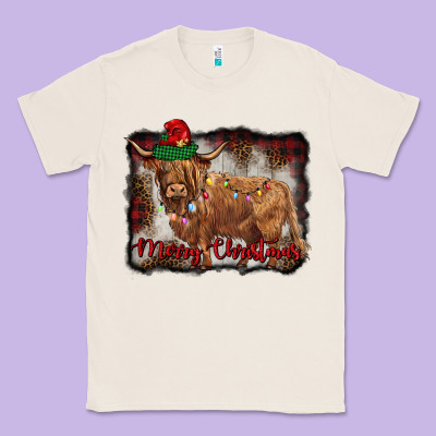 Merry Christmas Highland Cow Classic Tee Designed By Barkaloodesign
