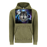 Vintage Olive wolf and full moon Vintage Hoodie - RanaPortraitStore