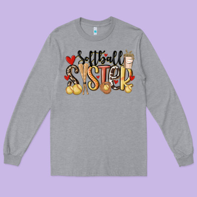 Softball Sister Long Sleeve Tee Designed By Maliassmallbusiness