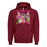 Burgundy retro pink christmas vibes Zipper Hoodie - MaliasSmallBusiness