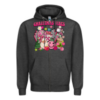 Charcoal Heather retro pink christmas vibes Zipper Hoodie - MaliasSmallBusiness