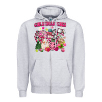 Heather Grey retro pink christmas vibes Zipper Hoodie - MaliasSmallBusiness