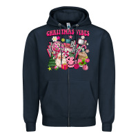 Navy retro pink christmas vibes Zipper Hoodie - MaliasSmallBusiness