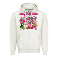 Oatmeal Heather retro pink christmas vibes Zipper Hoodie - MaliasSmallBusiness
