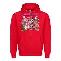 Red retro pink christmas vibes Zipper Hoodie - MaliasSmallBusiness