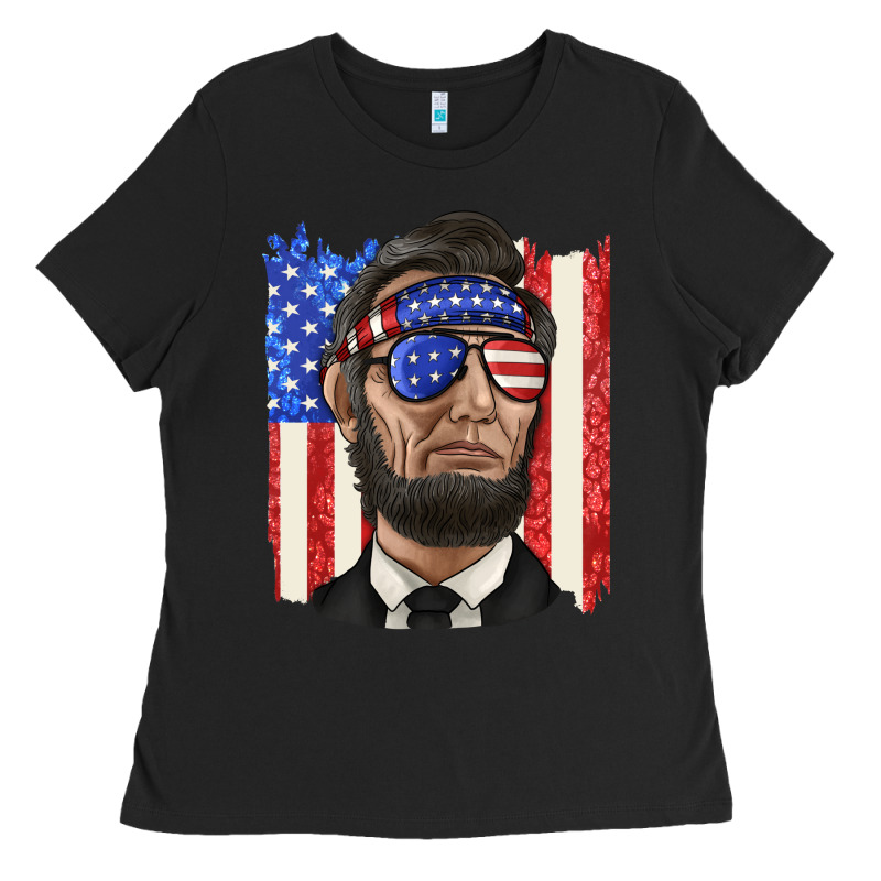 American Flag With Lincoln Ladies Tee by texasbilliewilder | Teevron