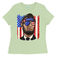 Matcha American flag with lincoln Ladies Tee - texasbilliewilder