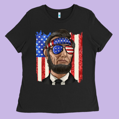 American Flag With Lincoln Ladies Tee Designed By Texasbilliewilder
