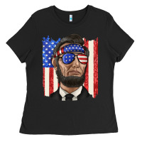 Black American flag with lincoln Ladies Tee - texasbilliewilder