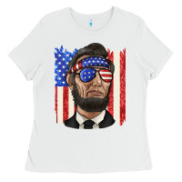 White American flag with lincoln Ladies Tee - texasbilliewilder