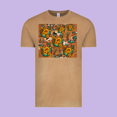 Sunflower Turquoise Leopard Cowhide Horseshoe Vintage Tee Designed By Artiststas