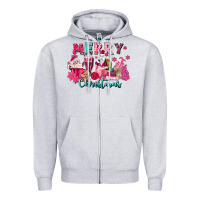Heather Grey pink christmas coffee cups Zipper Hoodie - MaliasSmallBusiness