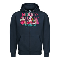 Navy pink christmas coffee cups Zipper Hoodie - MaliasSmallBusiness