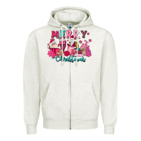 Oatmeal Heather pink christmas coffee cups Zipper Hoodie - MaliasSmallBusiness