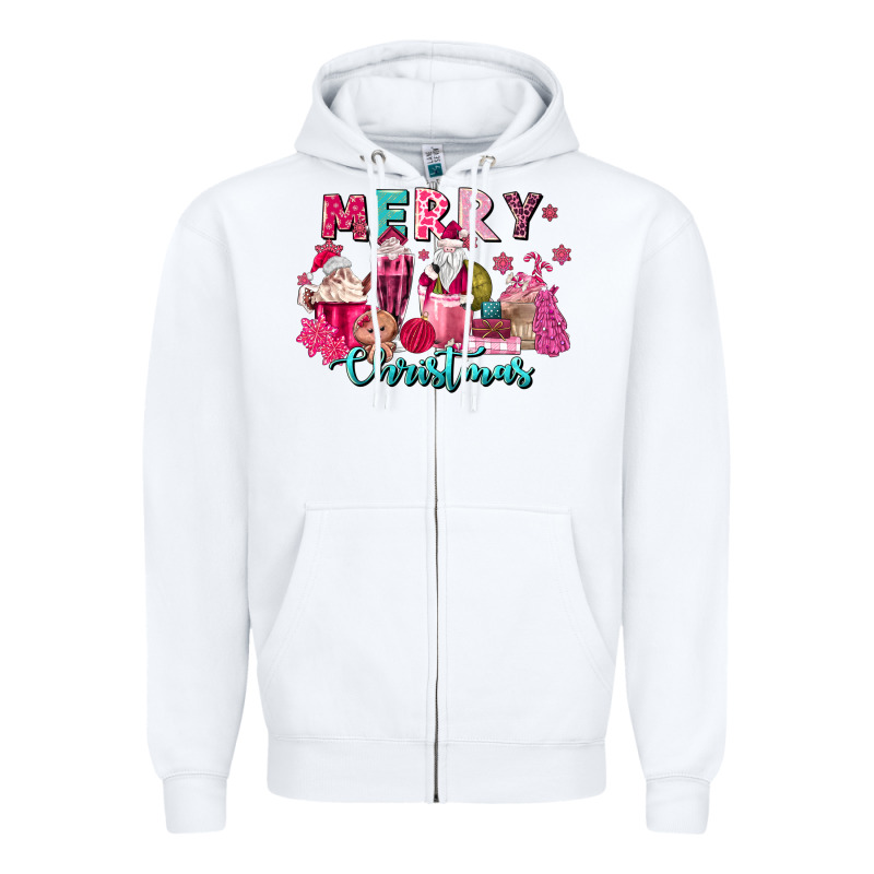 Pink Christmas Coffee Cups Zipper Hoodie by MaliasSmallBusiness | Teevron