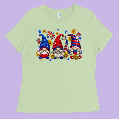 American Gnomes With Sunflowers Ladies Tee Designed By Texasbilliewilder