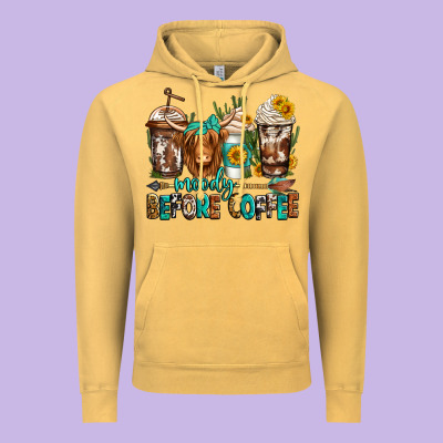 Moody Before Coffee Longhaired Cow Coffee Vintage Hoodie Designed By Jasminsmagicworld