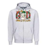 Heather Grey With God all things are possible with snowman Zipper Hoodie - NancyCooperArtShop