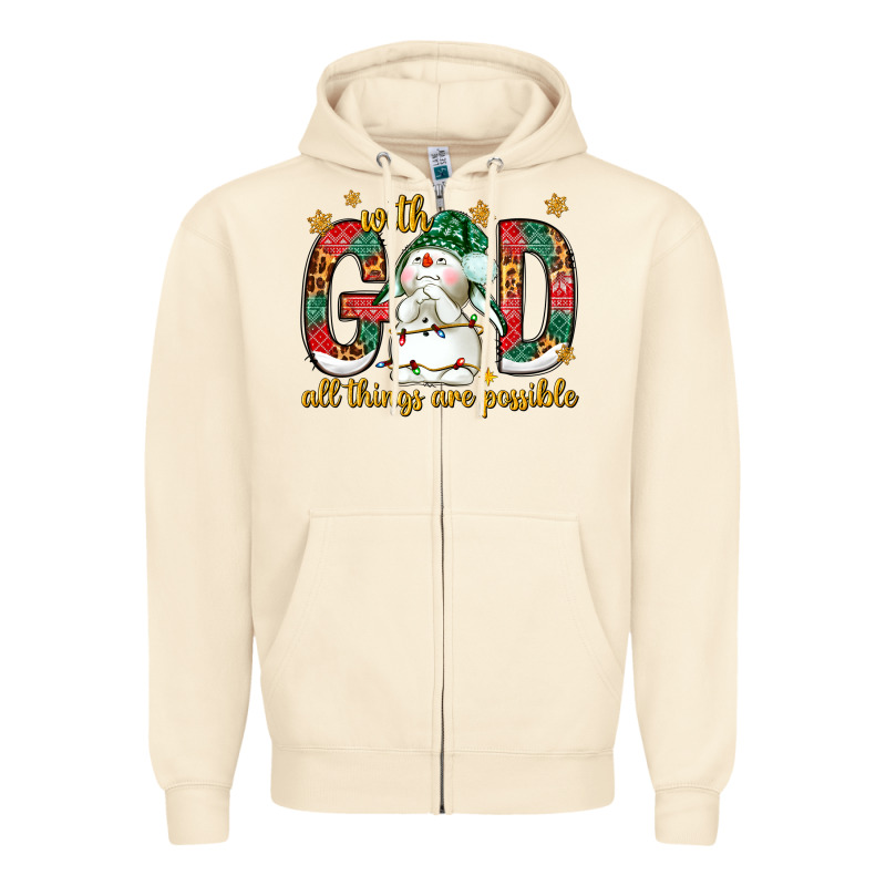 With God All Things Are Possible With Snowman Zipper Hoodie by NancyCooperArtShop | Teevron