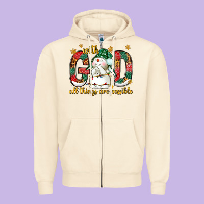 With God All Things Are Possible With Snowman Zipper Hoodie Designed By Nancycooperartshop