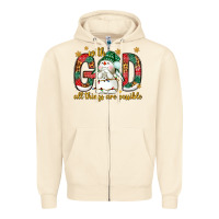Sandshell With God all things are possible with snowman Zipper Hoodie - NancyCooperArtShop