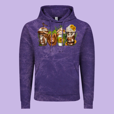 Longhaired Cow Coffee Vintage Hoodie Designed By Jasminsmagicworld