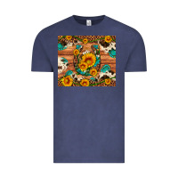 Vintage Denim sunflower gemstone leopard cowhide horseshoe Vintage Tee - Artiststas