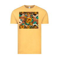 Vintage Mustard sunflower gemstone leopard cowhide horseshoe Vintage Tee - Artiststas