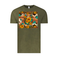 Vintage Olive sunflower gemstone leopard cowhide horseshoe Vintage Tee - Artiststas