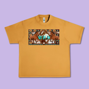 Aztec Horses And Wild With Cowhide License Plate Template Urban Heavy Tee Designed By Artiststas