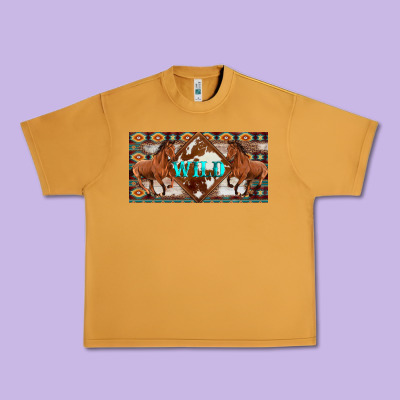 Aztec Horses And Wild With Cowhide License Plate Template Urban Heavy Tee Designed By Artiststas