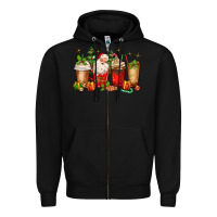 Black Christmas Santa coffee cups Zipper Hoodie - MaliasSmallBusiness