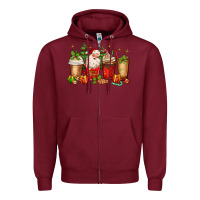 Burgundy Christmas Santa coffee cups Zipper Hoodie - MaliasSmallBusiness