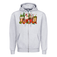Heather Grey Christmas Santa coffee cups Zipper Hoodie - MaliasSmallBusiness