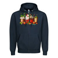 Navy Christmas Santa coffee cups Zipper Hoodie - MaliasSmallBusiness