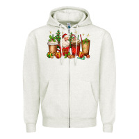 Oatmeal Heather Christmas Santa coffee cups Zipper Hoodie - MaliasSmallBusiness