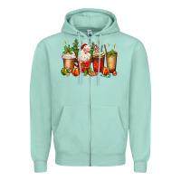 Seafoam Christmas Santa coffee cups Zipper Hoodie - MaliasSmallBusiness