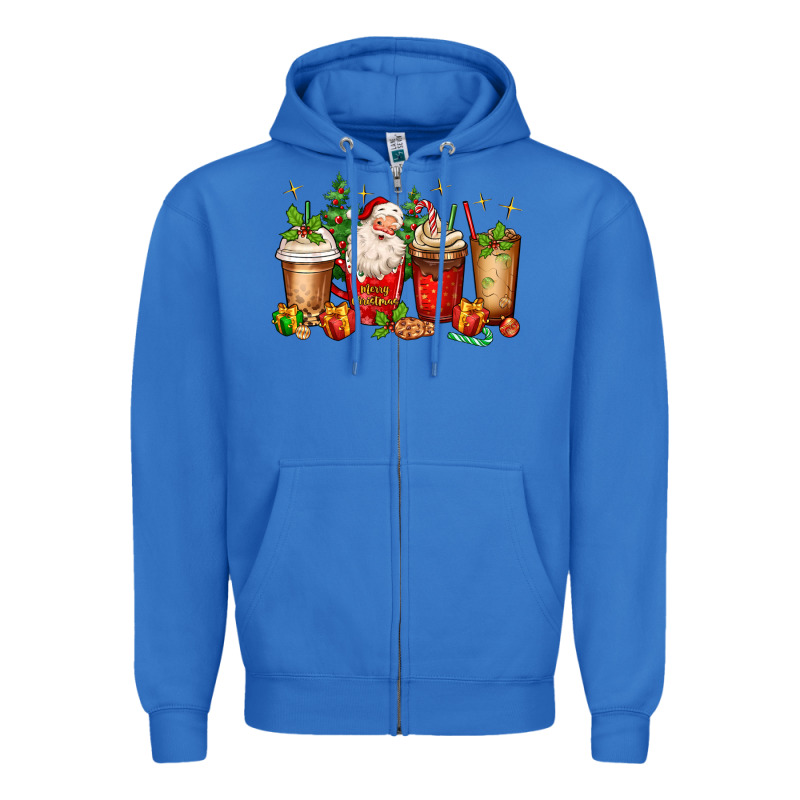 Christmas Santa Coffee Cups Zipper Hoodie by MaliasSmallBusiness | Teevron