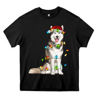 Black husky with christmas lights Heavy Core Tee - RanaPortraitStore